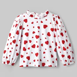 ollington st. OLLINGTON ST.Cotton Knit Full Sleeves Hearts Printed Top & Pant Set With Belt - Red & White image 4