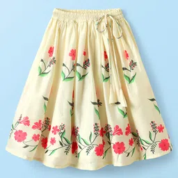 EARTHY TOUCH Chanderi Woven Sleeveless Choli Lehenga & Dupatta Set With Floral Print - Cream image 4