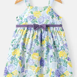 babyhug Babyhuhg Cotton Knit Floral Printed Frock with Full Sleeves Solid Color Shrug & Bow Applique - Purple image 5