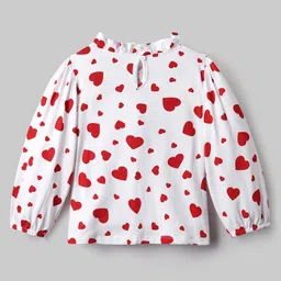 ollington st. OLLINGTON ST.Cotton Knit Full Sleeves Hearts Printed Top & Pant Set With Belt - Red & White image 5