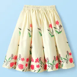 EARTHY TOUCH Chanderi Woven Sleeveless Choli Lehenga & Dupatta Set With Floral Print - Cream image 5