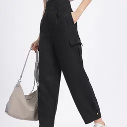 glitchez Women Stride in Style Pleated Detail High-Rise Cargo Style Trousers-picture-38