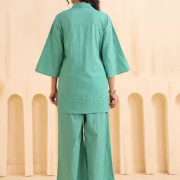 JISORA Shirt Collar Pure Cotton Tunic With Palazzo Co-Ords image 2