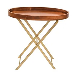 Little Extra Brown & Yellow Wooden Oval Shaped CoffeeTable-picture-28