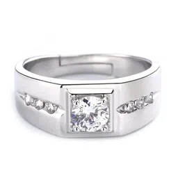 MEENAZ Men Silver-Plated AD Studded Adjustable Finger Ring image 5