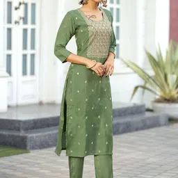 KALINI Women Ethnic Motifs Embroidered Regular Thread Work Kurta with Trousers & With Dupatta image 4