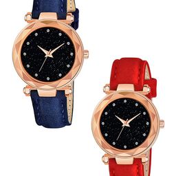 CSAMON Women Pack of 2 Embellished Dial & Textured Straps Watch GR379RG 12D BLU RED Vel L-picture-48