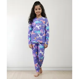 Anthrilo Full Sleeves Unicorn Universe Printed Night Suit - Purple-picture-27
