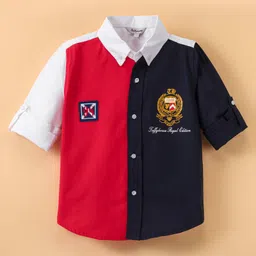 Toffyhouse 100% Woven Cotton Full Sleeves Shirt Text Print - Red & Navy Blue-picture-13