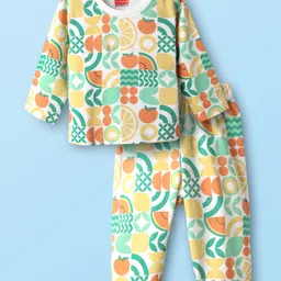 Babyhug Cotton Knit Full Sleeves Night Suit With Space Theme Print - White-picture-10