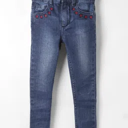 under fourteen only Under Fourteen Floral Embroidered Mild Washed Jeans - Navy Blue-picture-19