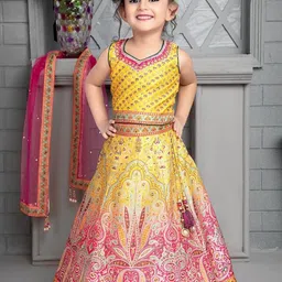 JAY NAGNATH FAB Girls Printed Tie & Dye Ready To Wear Lehenga Blouse & Dupatta-picture-10