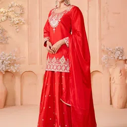MADHURAM Floral Embroidered Thread Work Ready To Wear Silk Lehenga With Blouse & Dupatta image 3