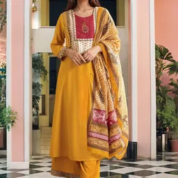 Aaghnya Women Ethnic Motifs Colourblocked Regular Kurta with Palazzos & With Dupatta-picture-30