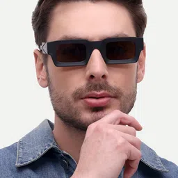 HAMILTANO WINSTON Men Brown Lens & Black Rectangle Sunglasses with UV Protected Lens image 3