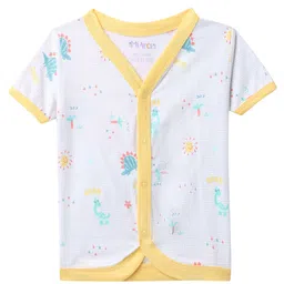 Mi Arcus  Cotton Half Sleeves Solid & Dino Print Vests Pack of 3 Off White & Orange image 4