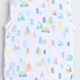 Polka Tots Pack Of 3 Cotton Sleeveless Bird Printed Jhablas - White image 4