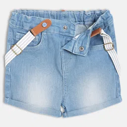 MINI KLUB Cotton Woven Washed Shorts With Suspender - Blue image 4