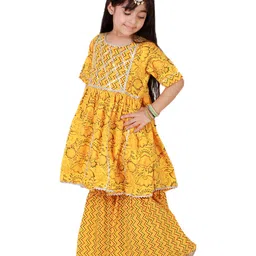 Superminis Half Sleeves Floral Print Kurti Sharara Set - Yellow image 5