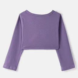 babyhug Babyhuhg Cotton Knit Floral Printed Frock with Full Sleeves Solid Color Shrug & Bow Applique - Purple image 4