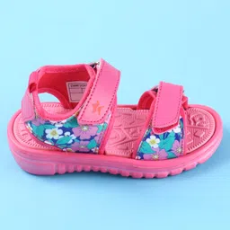 Cute Walk by Babyhug Velcro Closure Sandals with Floral Print - Dark Pink image 4