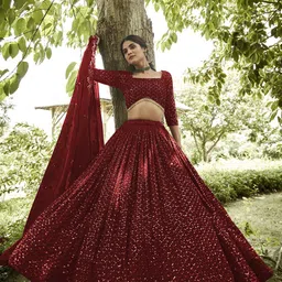 Warthy Ent Embroidered Sequinned Semi-Stitched Lehenga & Unstitched Blouse With Dupatta-picture-21