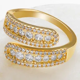 rubans voguish Rubans 18K Gold-Plated Stainless Steel Tarnish-Free Waterproof Dual Row CZ Adjustable Ring image 4