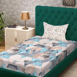 KLOTTHE Multicoloured Geometric 300 TC Single Bedsheet with 1 Pillow Covers-picture-24