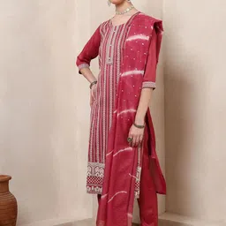 DIVASTRI Women Ethnic Motifs Embroidered Regular Kurta & Trousers With Dupatta-picture-32