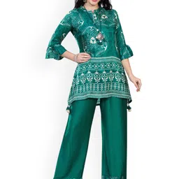 Nioni Printed Mandarin Collar Three-Quarter Sleeves Tunic With Trouser-image-84