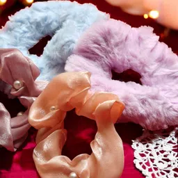 CHANDERKASH 4-Pcs Beaded & Soft & Stretchy Silk Hair Scrunchies image 4