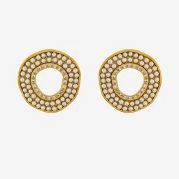 Kushal's Fashion Jewellery Gold-Plated Circular Shaped Pearl Zircon Studded Studs Earrings-picture-35