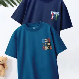 CODEZ Boys Pack Of 2 Printed Round Neck Drop-Shoulder Sleeves Cotton Oversized T-shirts-picture-22