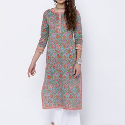 Vishudh Women Blue & Pink Printed Straight Kurta-picture-1