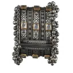 Oxicraft Silver-Plated Artificial Stones Studded & Beaded Cuff Bracelet image 3