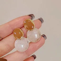 styledose Sterling Silver Gold-Plated Circular Shaped Drop Earrings image 2