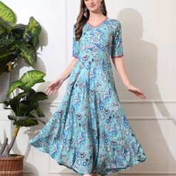 Sangria Women Ethnic Motifs Printed V-Neck Fit & Flare Maxi Dress-picture-31