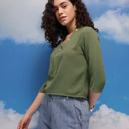 CORSICA RIbbed V-Neck Top with Button Detail image 5