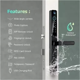 GOLENS Luxury Digital Door Lock with Long Handle Biometric Black, X54 image 5