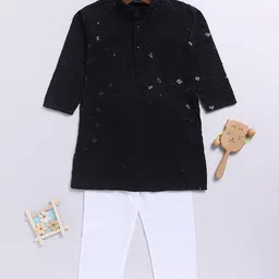 JBN Creation Rayon Full Sleeves Threadwork Embroidered Sequins Embellished Kurta Pyjama Set - Black-picture-24