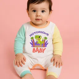 The Peppy Tend 100% Cotton Knit Full Sleeves Notorious Cool Kid Text Printed Romper - Multi Colour-picture-22
