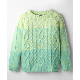 Pine Kids Knit Full Sleeves Pullover Sweater with Cable Knit & Ombre Design - Light Green-picture-36