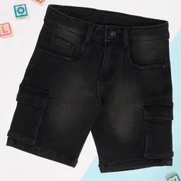 Pantaloons Junior Denim Washed Shorts - Black-picture-26
