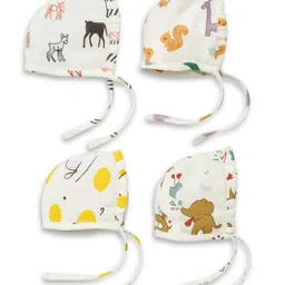 The Boo Boo Club 100% Cotton Muslin Pack Of 4 Baby Animals Designed Caps - White - Diameter 35 Cm-picture-14