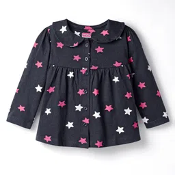 Babyhug Cotton Knit Full Sleeves Co-ords Night Suit With Star Print - Violet image 2