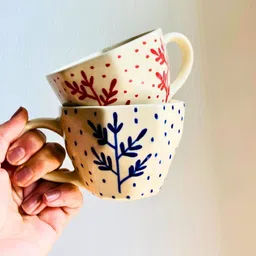 WEAVING HOMES Red & Blue Printed Ceramic Glossy Cups Set of Cups and Mugs image 3