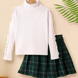 Tiara Girls Self Design Ribbed Pure Cotton Top With Skirt-picture-24