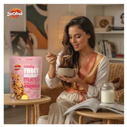 Zerobeli Crunchy Fruit Delight Muesli 425 g |100% Wholegrain Muesli with Fruits, Seeds & Almonds image 3