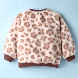 Little Kangaroos Woven Full Sleeves Winter Wear Suit Set with Cheetah Print - Fawn Brown image 3
