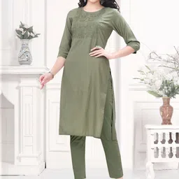GREAT OUTFITS Floral Embroidered Round Neck Pure Silk Kurti-image-27